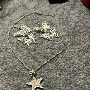 Elegant Silver Star and Butterfly Jewelry Set